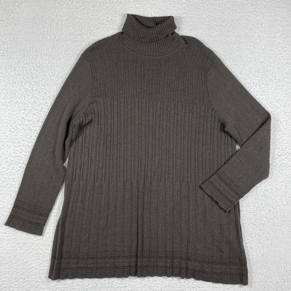 Bloomingdales Turtleneck Sweater Womens‎ 2X Brown 100% Wool Ribbed Knit Earthy